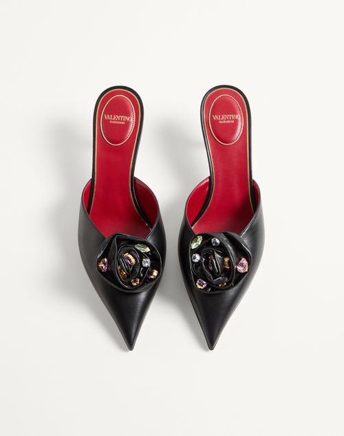 Valentino Garavani - Drip Rose Kidskin Mule With Crystals 55mm - Black - Woman - Pumps And Slingbacks