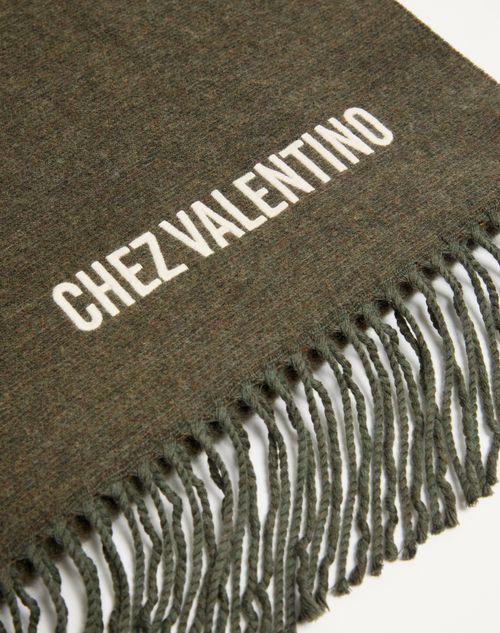 Valentino Garavani - Bufanda Valentino De Lana Con Bordado Chez Valentino - Verde Militar - Hombre - Accesorios Suaves
