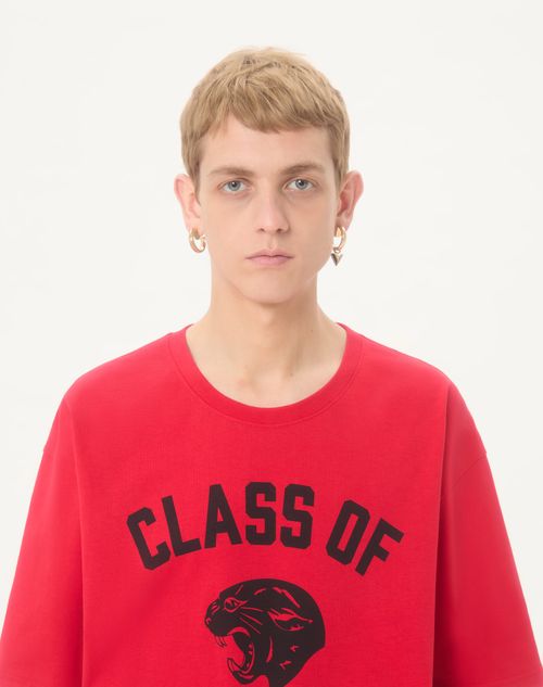 Valentino - Valentino Cotton T-shirt With Panther Print - Red/black - Man - T-shirts And Sweatshirts