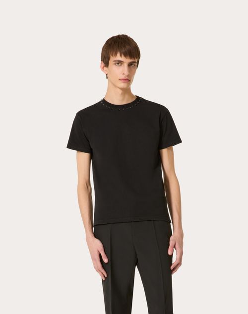 Cotton Crewneck T-shirt With Black Untitled Studs for Man in Black 