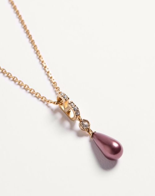 Valentino Garavani - Vlogo Signature Necklace In Metal, Swarovski® Crystals And Glass Drops - Gold/crystal/pink - Woman - Jewelry