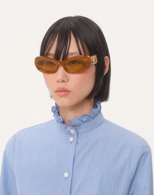 Valentino - Narrow Oval Acetate Frame - Beige/amber - Woman - Akony Eyewear - Accessories