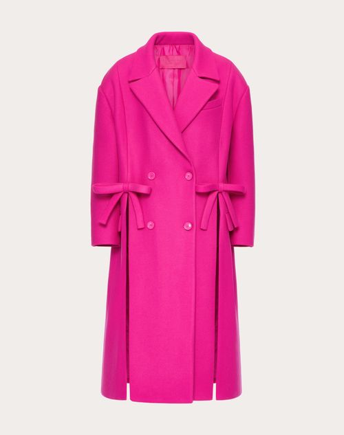 Valentino - Manteau En Diagonal Double Wool Orné D'un Nœud - Pink Pp - Femme - Vestes Et Manteaux