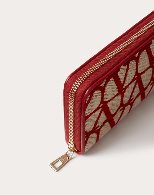 Valentino Garavani - Toile Iconographe Zipper Wallet - Beige/red - Woman - Wallets And Small Leather Goods