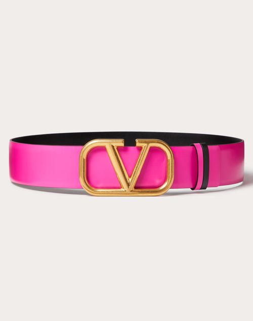 Valentino Garavani - Reversible Vlogo Signature Belt In Glossy Calfskin 40 Mm - Pink Pp/black - Woman - Belts