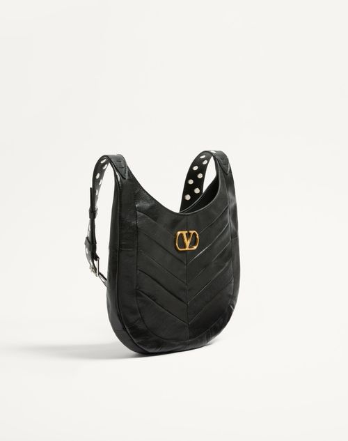 Valentino Garavani - Valentino Garavani Hoboho Small Hobo Bag In Chevron-patterned Nappa Leather - Black - Woman - Woman F&f Integration