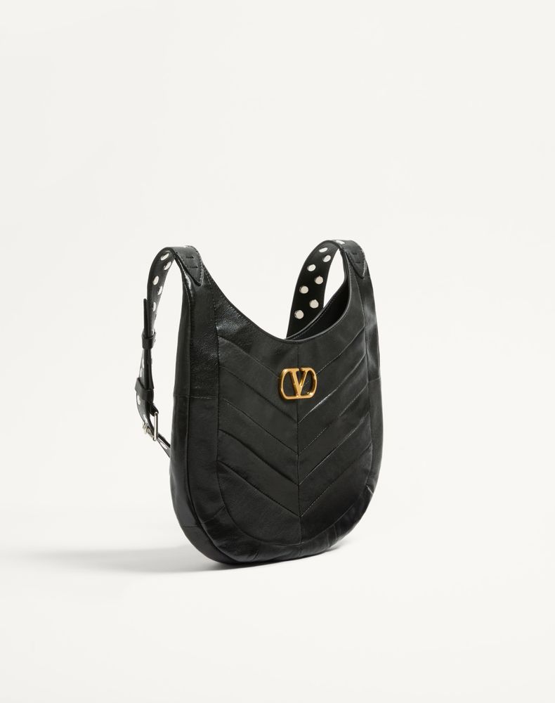 Valentino Garavani Hoboho Small Hobo Bag In Chevron-Patterned Nappa Leather Woman Black Uni