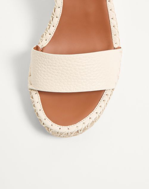 Valentino Garavani - Double Rockstud Grainy Calfskin Wedge Sandal 105 Mm - Ivory - Woman - Espadrilles And Wedges