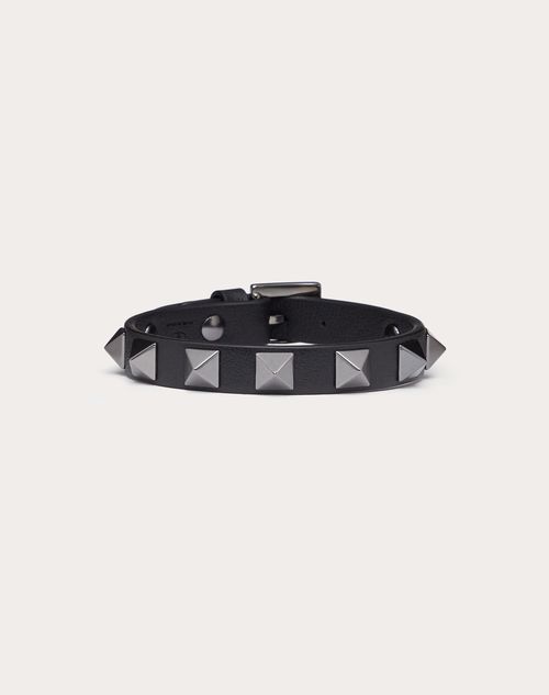 Valentino Garavani - Rockstud Leather Bracelet With Ruthenium Studs - Black - Man - Small Treats