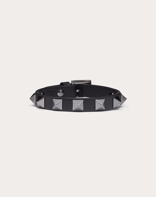 Valentino Garavani - Pulsera Rockstud De Piel Con Tachuelas Paladio - Negro - Hombre - Joyas