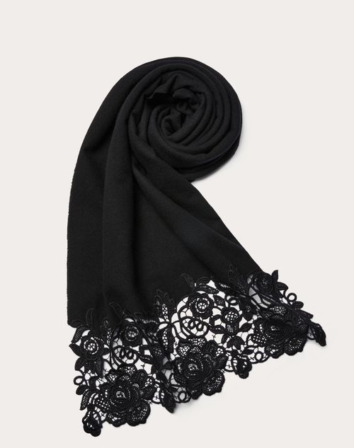 Valentino Garavani - Écharpe En Laine Et Cachemire Avec Dentelle Macramé - Noir - Femme - Shelf - Soft Scarves