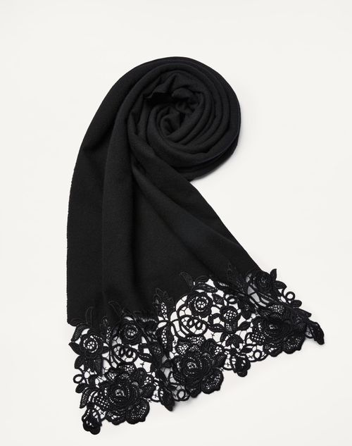 Valentino Garavani - Wool And Cashmere Lace Scarf With Macrame Lace Detail - Black/black - Woman - Shelf - Vgd Accessories - Woman Accessories Sale