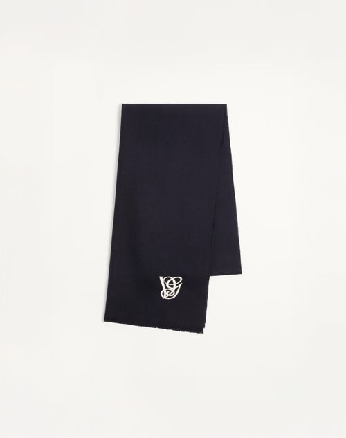 Valentino Garavani - Bufanda De Lana Con Bordado De Vg - Azul Marino - Hombre - Accesorios Suaves