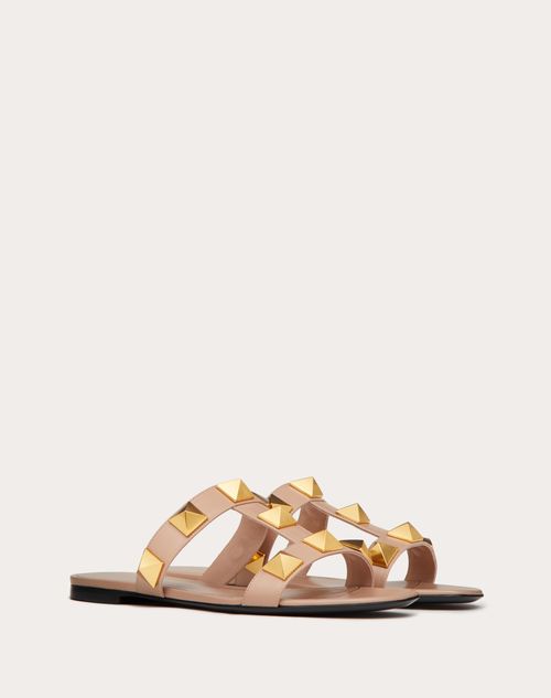 Valentino Garavani - Flat Roman Stud Calfskin Slide Sandal - Rose Cannelle - Woman - Roman Stud Sandals - Shoes