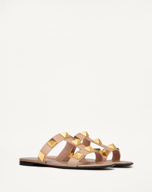 Valentino Garavani - Flat Roman Stud Calfskin Slide Sandal - Rose Cannelle - Woman - Slides And Thongs