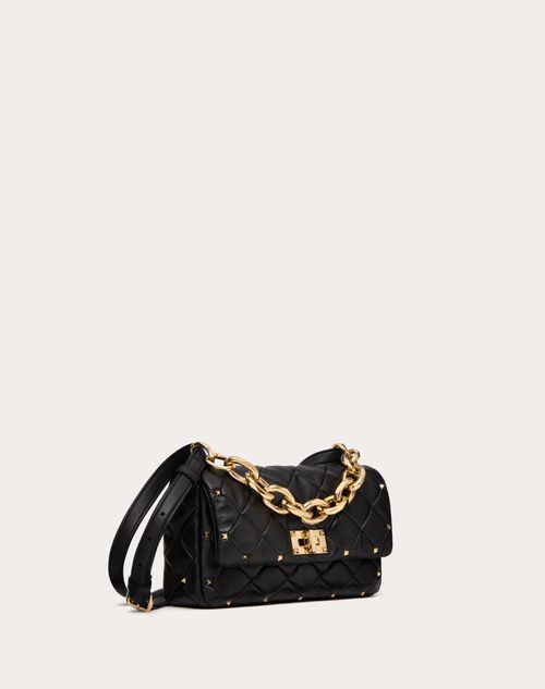 Valentino Garavani - Valentino Garavani Rockstud Spike In Nappa Patchwork - Black - Woman - Valentino Garavani Rockstud Spike - Bags