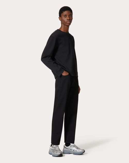 Valentino - Cotton Crewneck Sweatshirt With Black Untitled Studs - Black - Man - Shelve - Mrtw - Untitled
