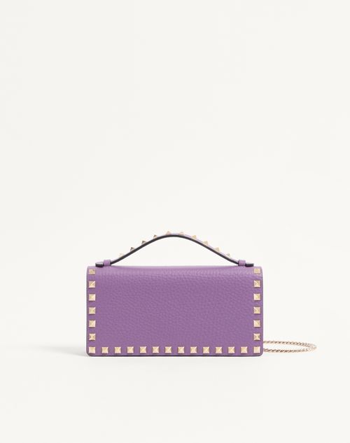 Valentino Garavani - Rockstud Wallet With Chain In Grainy Calfskin - Lilac - Woman - Mini Bags