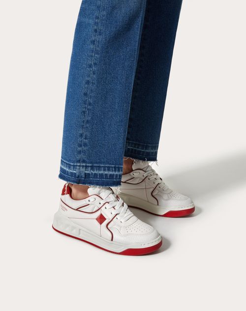 One Stud Low-top Calfskin Sneaker for Woman in White/valentino Red One Stud Low-top Calfskin Sneaker for Woman in White/valentino Red