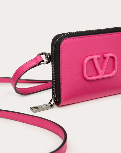 Valentino Garavani - Lacquered Vlogo Signature Wallet With Neck Strap - Pink - Man - Man Bags & Accessories Sale
