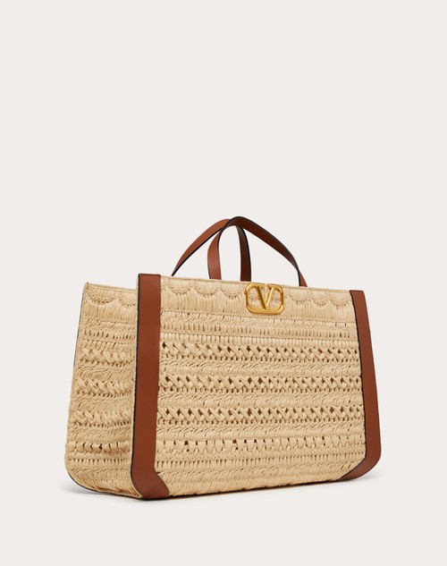 Valentino Garavani Rockstud raffia shoulder bag - Neutrals