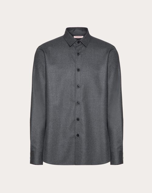 Valentino - Long Sleeve Flannel Shirt With Vlogo Signature Embroidery - Grey - Man - Shelf - Mrtw - Fashion Formal
