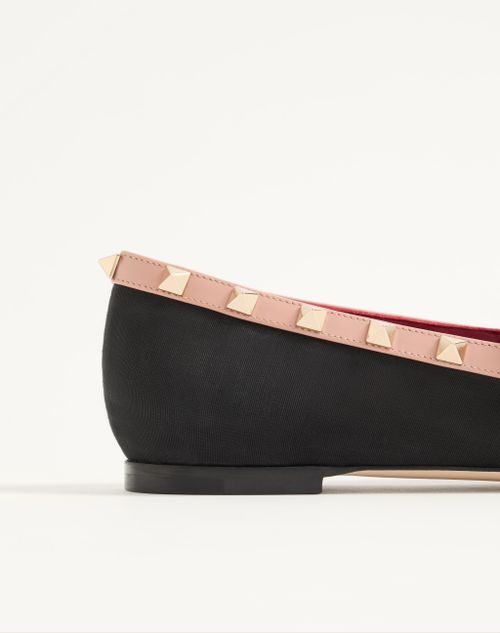 Valentino Garavani - Mary-jane Rockstud Ballerina In Moire Fabric 05mm - Black - Woman - Ballerinas