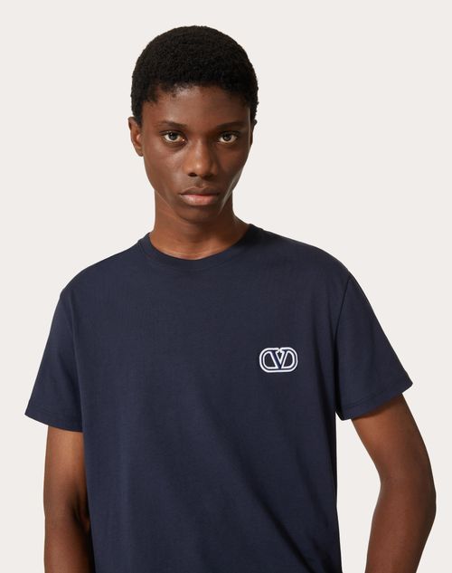 Cotton T-shirt With Vlogo Signature Patch for Man in Black | Valentino US