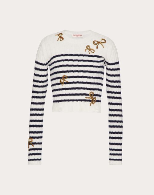 Valentino - Embroidered Wool Sweater - Ivory/navy - Woman - Knitwear