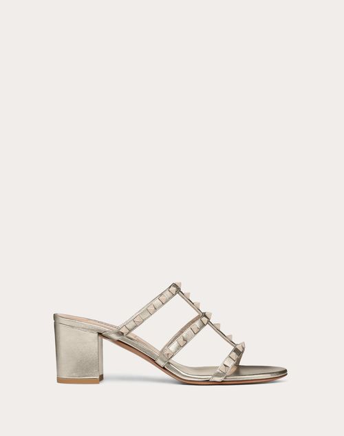 Valentino Garavani - Rockstud Metallic Calfskin Leather Slide Sandal 60 Mm - Skin - Woman - Rockstud Sandals - Shoes