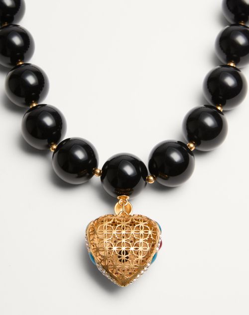 Valentino Garavani - Coeur Royal Necklace In Metal, Resin, Enamel And Swarovski® Crystals - Antique Brass/red/black/crystal - Woman - Fashion Jewelry