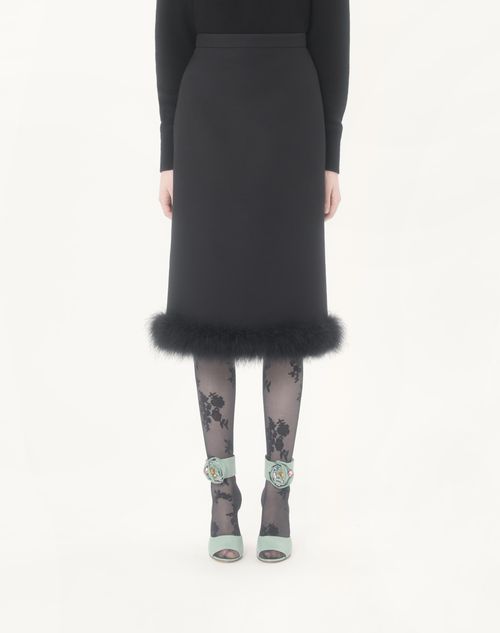 Valentino - Crepe Couture Rock Mit Federn - Schwarz - Frau - Röcke