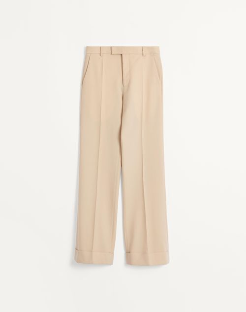 Valentino - Wool Gabardine Trousers With Turn-ups - Butter - Man - Trousers And Shorts