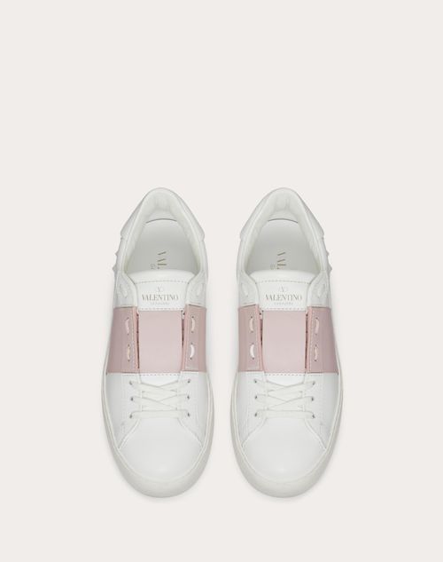 Open Sneaker In Calfskin Leather for Woman in White/water Rose ...