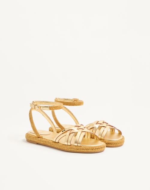 Valentino Garavani - Bribri Sandal In Laminated Calfskin 20mm - Antique Brass/natural - Woman - Sandals