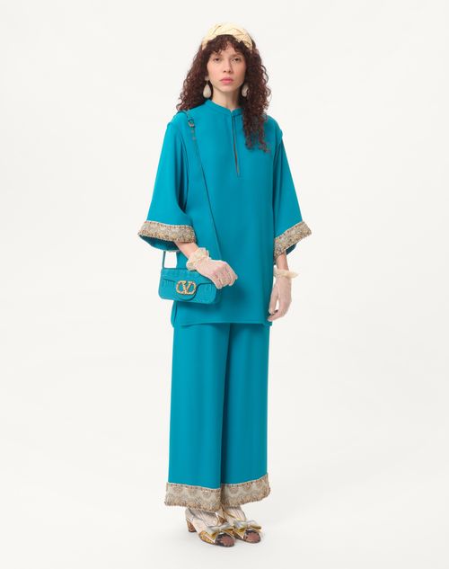 Valentino Garavani - Valentino Garavani Locò Moiré Fabric Clutch With Jewel Logo - Turquoise/multicolor - Woman - Shoulder Bags