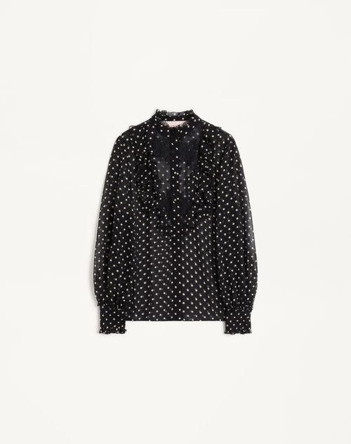 Valentino - Georgette Shirt In Plusdepois Print - Black/birch - Woman - Shirts And Tops