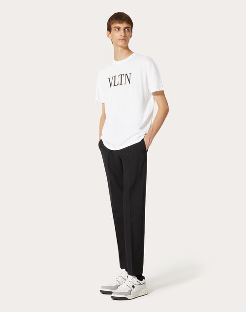 Valentino - Vltn Embroidered Cotton T-shirt - White - Man - Tshirts And Sweatshirts