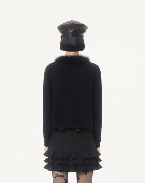 Valentino - Wool Cardigan With Feathers - Black - Woman - Knitwear