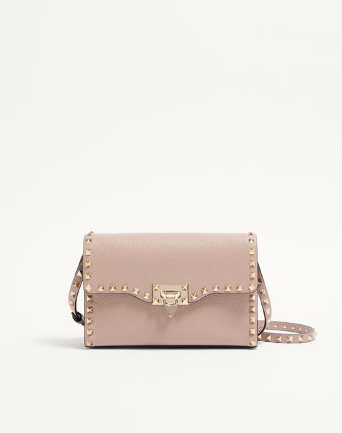 Valentino Garavani - Bolso Bandolera Pequeño Rockstud De Piel De Becerro Granulada - Poudre - Mujer - Bolsos De Hombro