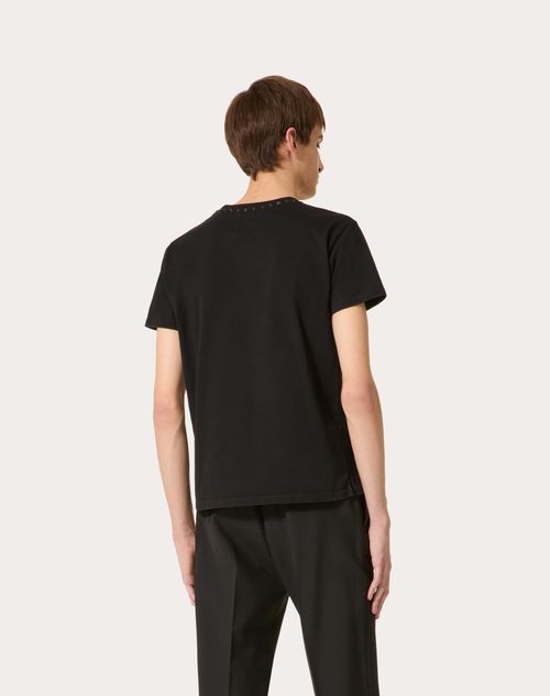 Cotton Crewneck T-shirt With Black Untitled Studs for Man in White |  Valentino US