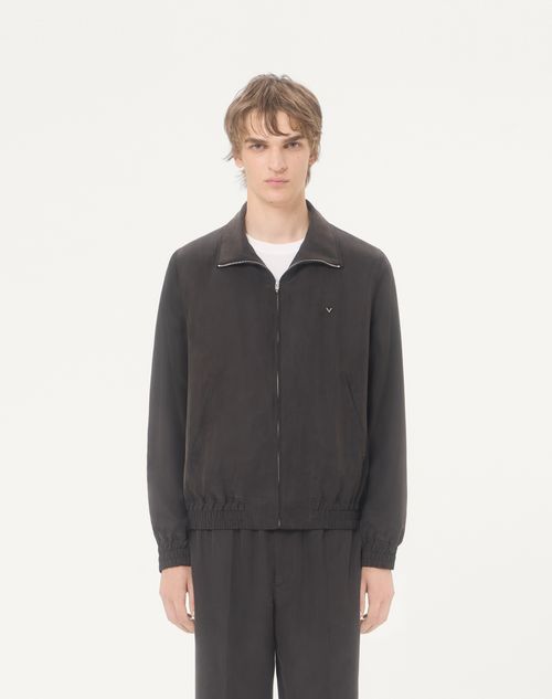 Valentino - Valentino Washed Silk Jacket With Metallic V Detail - Black - Man - Outerwear