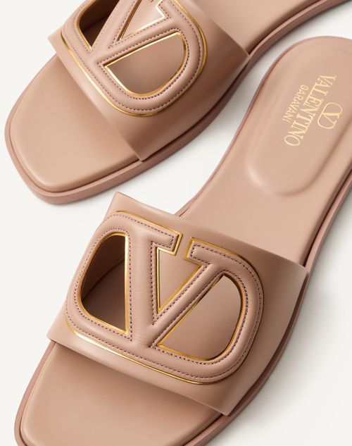 Valentino Garavani - Vlogo Cut-out Calfskin Slide Sandal - Rose Cannelle/antique Brass - Woman - Slides And Thongs