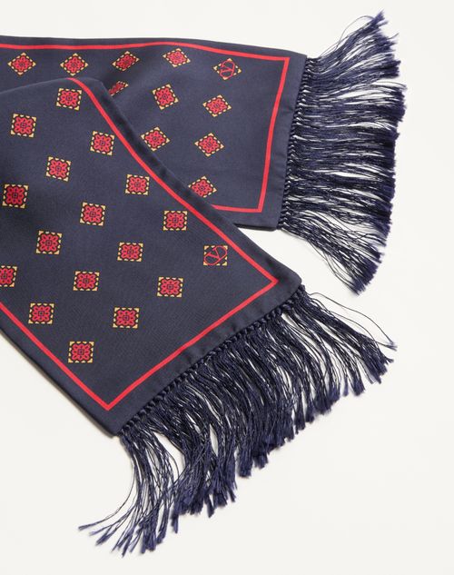 Valentino Garavani - OPTICOOL SILK BANDEAU SCARF WITH FRINGE - Navy/yellow/red - Man - Soft Accessories