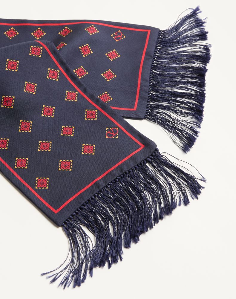 Valentino Garavani Opticool Silk Bandeau Scarf With Fringe Man Navy/Yellow/Red Uni