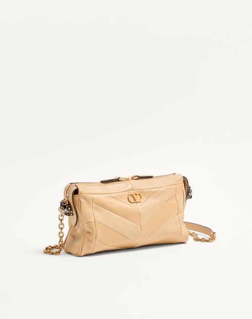Valentino Garavani - Valentino Garavani Panthea Small Shoulder Bag In Nappa Leather With A Chevron Pattern - Gold Beige - Woman - Shoulder Bags