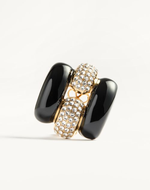 Valentino Garavani - Pas Plus Metal, Enamel And Swarovski® Crystal Earrings - Black/gold - Woman - Fashion Jewelry