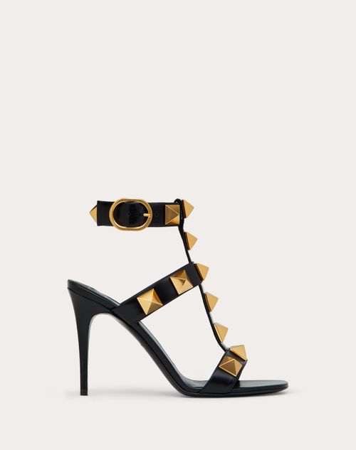 Valentino Garavani - Roman Stud Calfskin Sandal 100 Mm - Black - Woman - Roman Stud Sandals - Shoes