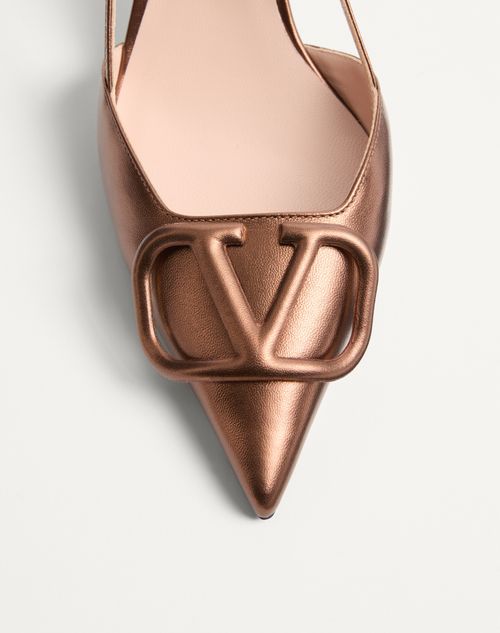 Valentino Garavani - Vlogo Signature Slingback Pump In Laminated Nappa Leather 80mm - Bronze - Woman - Pumps