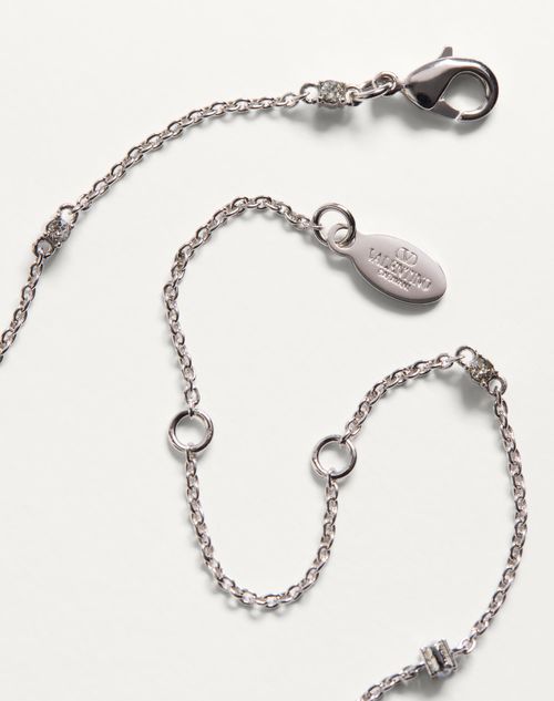 Valentino Garavani - Mini Vlogo Signature Necklace In Metal And Swarovski® Crystals - Palladium - Woman - Jewelry